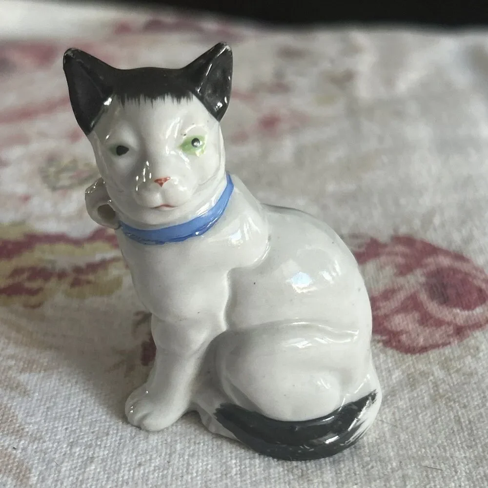 Vintage Black & white Cat Figurine Who Stares Into Your Soul